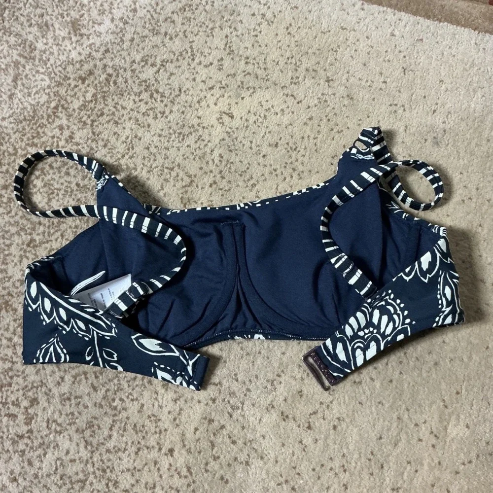 Seafolly Floral Bralette Bikini Top Womens 12 Navy White Striped Straps Swimwear